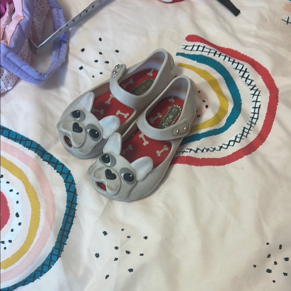 Mini Melissa Gray and Red Sandals with Animal Face